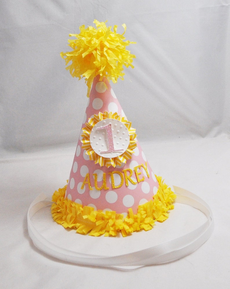 Pink Lemonade Party Hat Personalized, 1st First Summer Birthday Baby Toddler Girl, Custom Hat, Lemon Smash Cake Photo Prop image 2