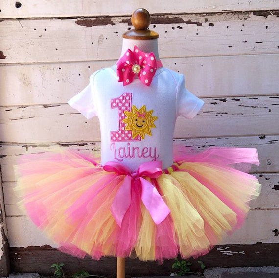 You Are My Sunshine Tutu Outfit, 1st Birthday Baby Toddler Girl, Personalized Sun Bodysuit, Headband Hair bow, Smash Cake Photo Il_570xn