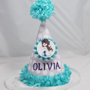 Mermaid Party Hat Personalized, First 1st Birthday Baby Toddler Girl, Smash Cake Photo Prop