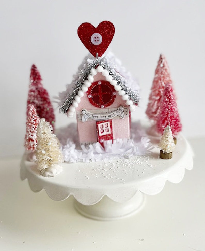 Miniature Putz House of Love, Heart Centerpiece, Valentines Day, Anniversary, Birthday, Wedding Gift, Holiday Village Decoration image 2