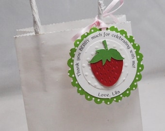 Étiquettes de sac cadeau personnalisées Merci fraise, lot de 12, décorations de fête pour le premier anniversaire de bébé en bas âge, fille