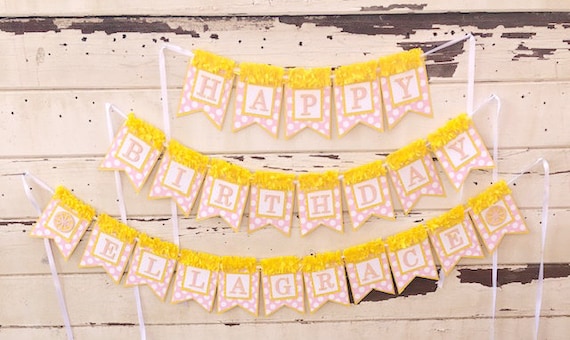 Pink Lemonade Happy Birthday Wall Banner with Name, Baby Toddler Girl Lemon Themed Summer Party Decor Decorations Il_570xn
