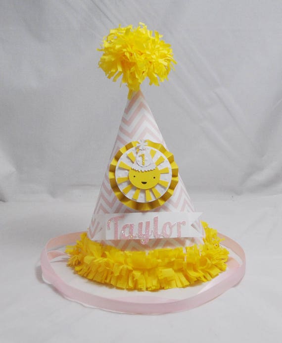 Baby Pink Personalized Sun Party Hat, 1st First Birthday Toddler Girl, Smash Cake Photo Prop, You Are My Sunshine Decor Decortion Il_570xn