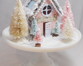 Winter Onederland Miniature Putz House Birthday Centerpiece, Christmas Winter Decoration Gift, Holiday Village