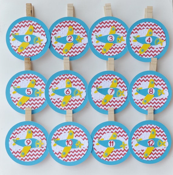 Airplane 12 month Photo Clips, 1st Year Yearly Monthly Picture Memory Banner, First Birthday Party Decor Baby Toddler Boy Il_570xn