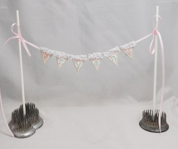 Shabby Chic Floral Cake Bunting Name Banner with Flowers, Birthday Party Baby Shower Decor Decoration, 1st Birthday Girl Il_570xn