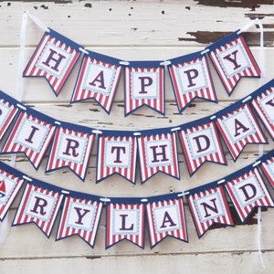Nautical Happy Birthday Banner with Name, Little Sailor Boy Or Girl Anchor Sailboats Party, Wall Decor Decorations
