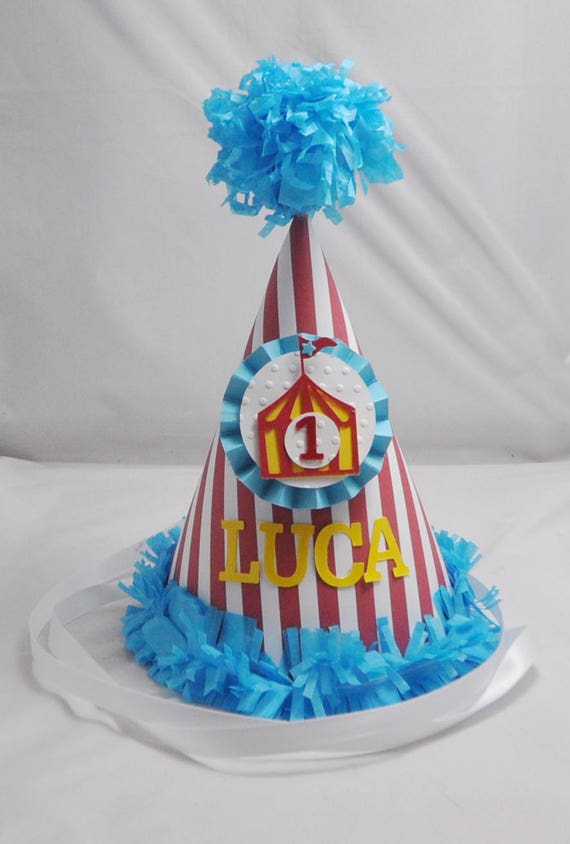 Circus Party Hat Personalized, 1st first Birthday Boy or Girl, Smash Cake Photo Prop, Under The Big top Party, Circus Tent Party Decor Il_570xn