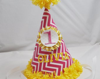 Girl Chevron Party Hat Personalized, Toddler Baby 1st First Birthday, Smash Cake Photo Prop