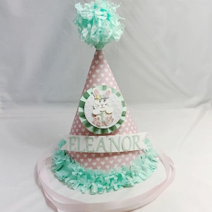 Bunny Party Hat Personalized, 1st First Birthday Baby Toddler Girl Smash Cake Photo Prop image 1