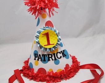 Circus Party Hat Personalized, 1st First Birthday Boy Girl Smash Cake Photo Prop, Under The Big Top Carnival Party Decor