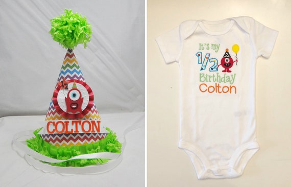 Little Monster 6 Month Party Hat And Shirt Set Personalized Bodysuit Half 1 2 Birthday Cake Baby Boy Or Girl Smash Cake Photo Props By Cards And Moore By Terri Catch My Party Little Monster 6 Month Party Hat And Shirt Set Personalized Bodysuit Half 1 2 Birthday Cake Baby Boy Or Girl Smash Cake Photo Props By Cards And Moore By Terri Catch My Party