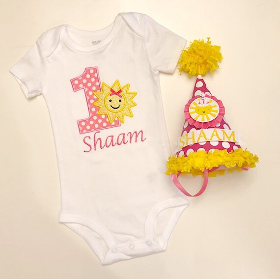 Girl Sun Bodysuit or Shirt and Personalized Party Hat Set, 1st Birthday Baby Toddler Girl, Smash Cake Photo Props, Your Are My Sunshine Il_570xn