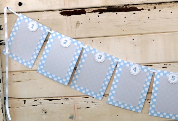 Boy 12 Month Polka Dot 1st Year Yearly Photo Picture Frame Memory Wall Banner, Toddler Baby Birthday Party Decor Decorations Il_570xn