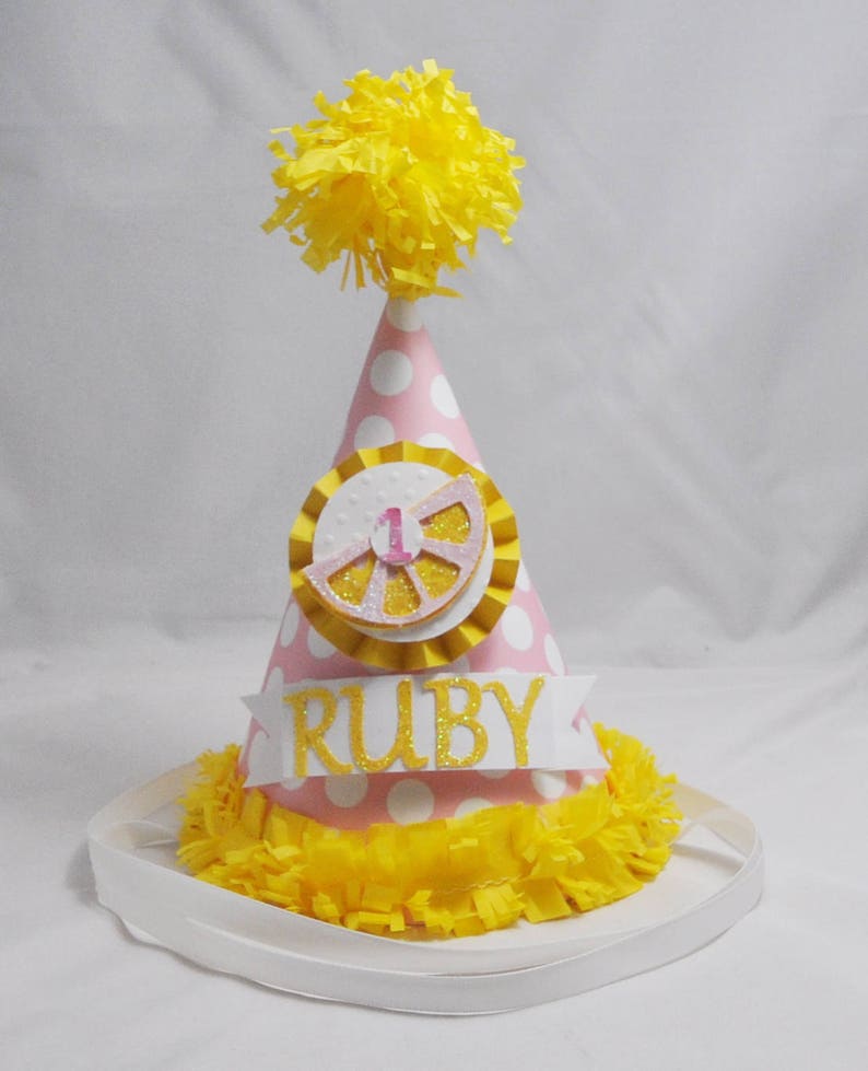 Pink Lemonade Party Hat Personalized, 1st First Summer Birthday Baby Toddler Girl, Custom Hat, Lemon Smash Cake Photo Prop image 3