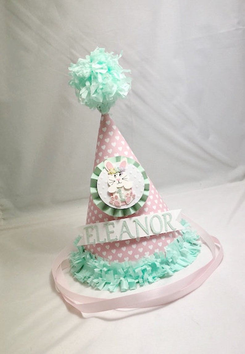 Bunny Party Hat Personalized, 1st First Birthday Baby Toddler Girl Smash Cake Photo Prop image 3