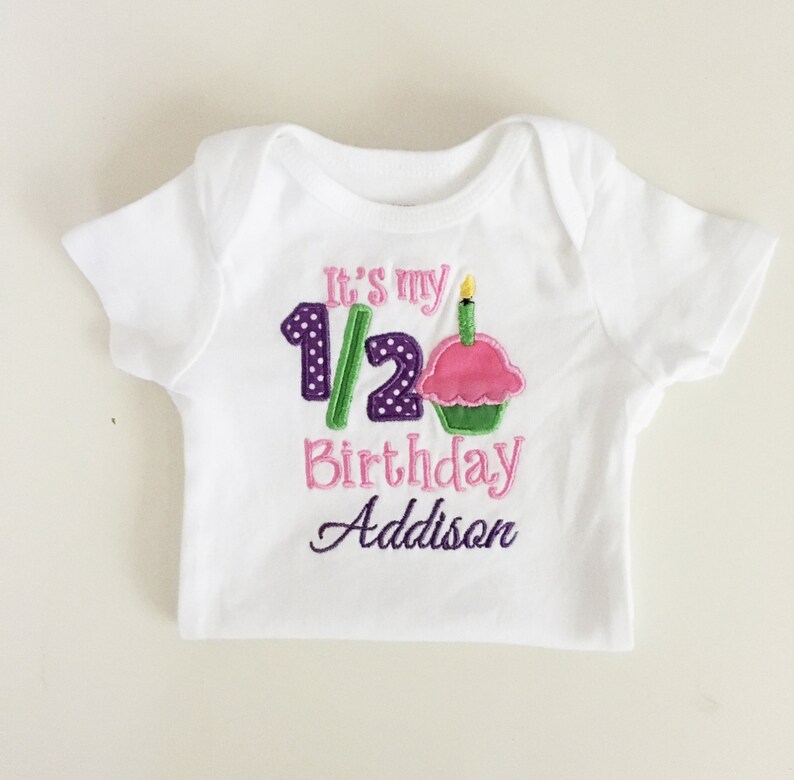 Girl Half Birthday Hat Personalized And Matching Bodysuit Cupcake Shirt Set, 6 month Baby Smash Cake Photo Prop Party image 3