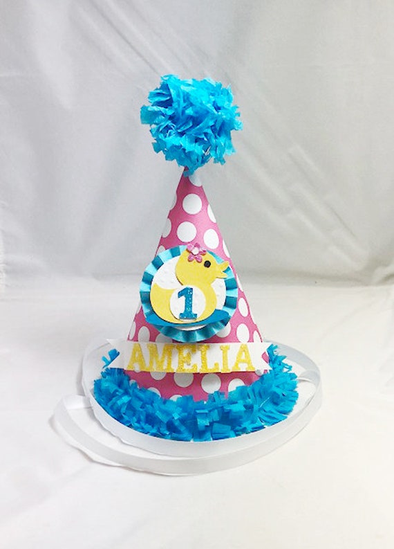 Girl Rubber Ducky 1st Birthday Party Hat Personalized, Baby Toddler Smash Cake Photo Prop, Yellow Duck Decorations Decor Il_570xn