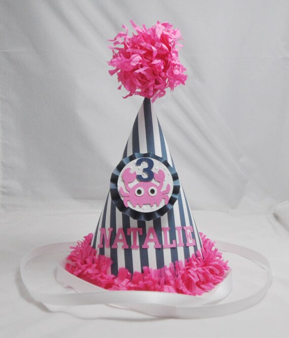 Crab Party Hat Personalized, 1st First Birthday Baby Toddler Girl, Nautical Under the Sea Smash Cake Photo Prop Il_570xn