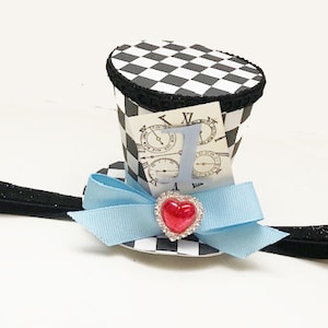 Alice in Wonderland Inspired Mini Top Hat Headband Steampunk Fascinator, Mad Hatter Tea Party