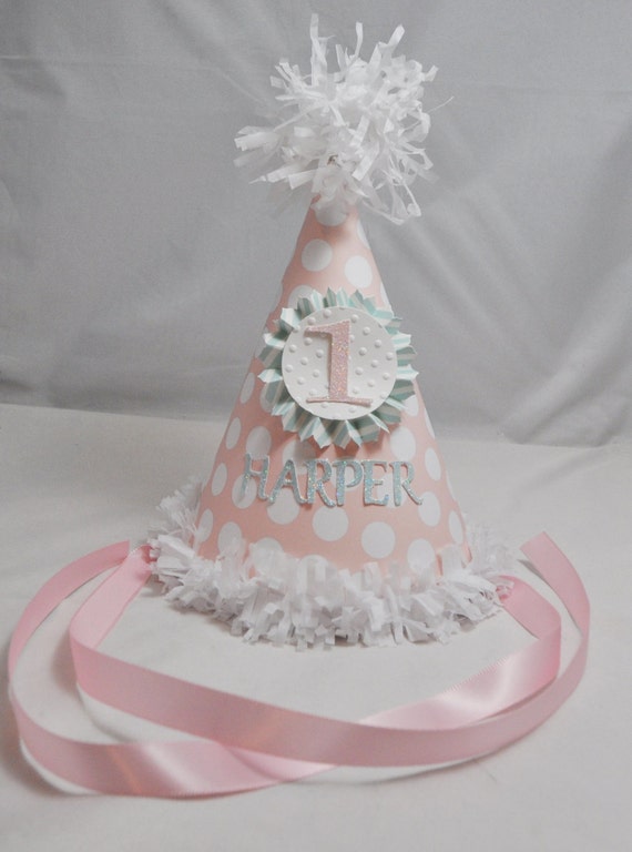 Shabby Chic Party Hat 1st Birthday Girl Personalized Birthday