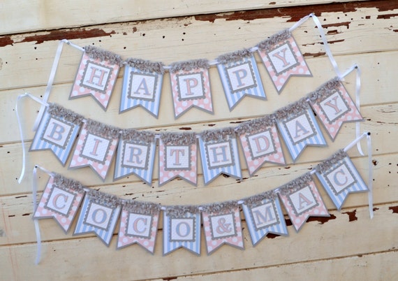 Twins Happy Birthday Banner with Names. Baby Toddler Boy Girl Twin 1st Birthday Wall Party Decor Decorations Il_570xn