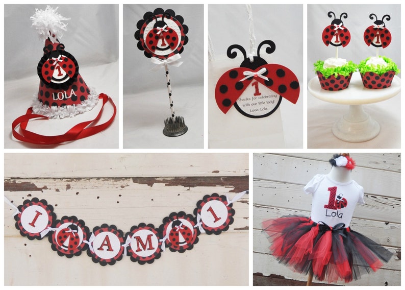 Ladybug Tutu Outfit, 1st First Birthday Girl, Personalized Bodysuit, Headband Hair bow, Smash Cake Photo, Garden Party image 4