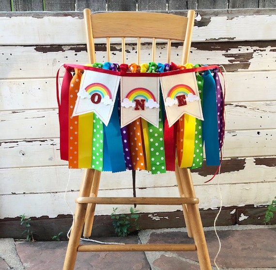 Rainbow ONE High Chair Banner, Ribbon And Fabric, 1st Birthday Girl Highchair Bunting Garland, Party Decor Decoration Il_570xn