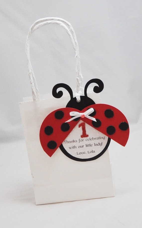 Personalized Ladybug Thank You Favor Bag Gift Tags, Girl 1st Birthday, Set of 12, Garden Party Decor Decorations Il_570xn
