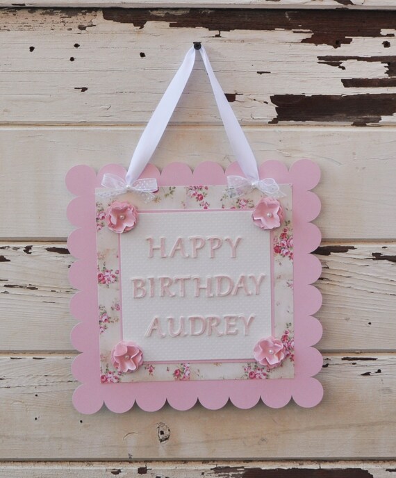 Cream Floral Door Sign, Welcome or Happy Birthday Party, Girl Baby Shower Decor Decorations Il_570xn