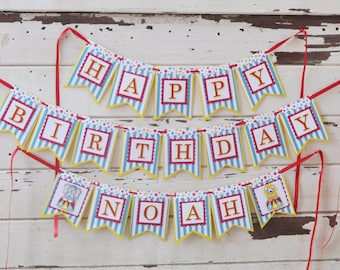 Circus Happy Birthday Wall Banner with Name, Under The Big Top Animals, Boy or Girl Party Decor Decorations