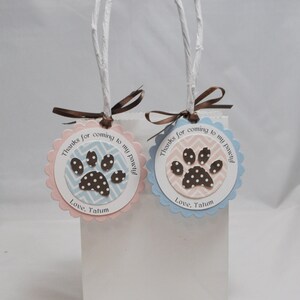 Puppy Paws Thank you Personalized Favor Gift Tags, Set of 12, Girl Or Boy Custom Party Decor Decorations