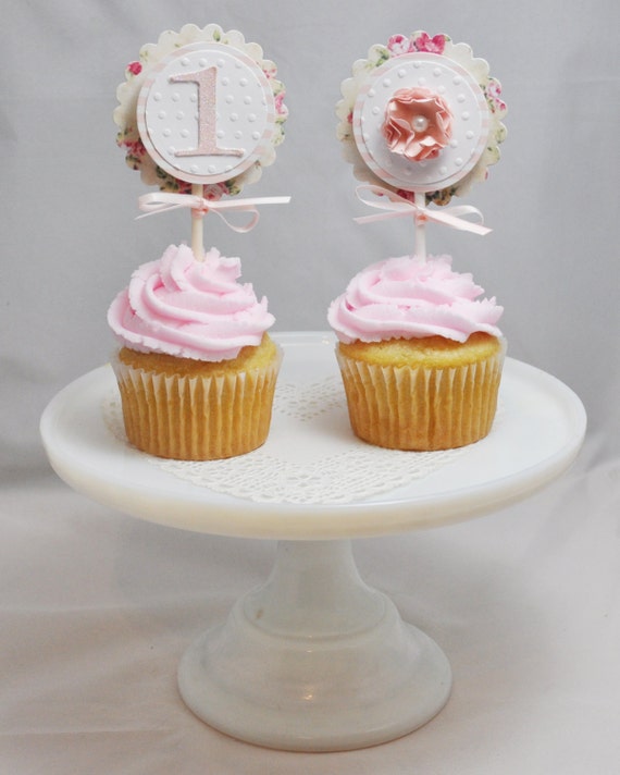 Cream Floral Cupcake Toppers, Baby Toddler Girl 1st First Birthday, Set of 12, Floral Baby Shower Decor Decorations Il_570xn