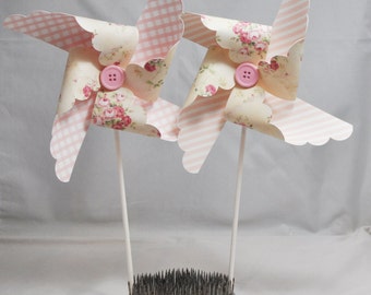 Cream Floral Pinwheels, Girl 1st Birthday Centerpieces, Baby Shower Decor Decorations