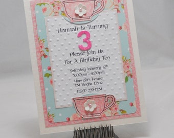 Handmade Tea Party Invitations Set of 10, Garden Party Invites, Girl Birthday.