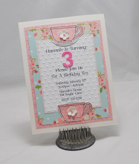 Handmade Tea Party Invitations Set of 10, Garden Party Invites, Girl Birthday. Il_570xn