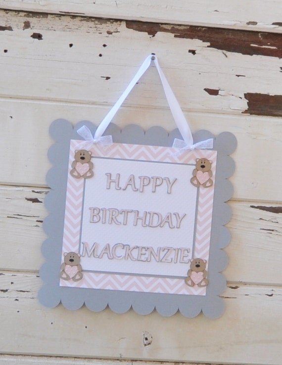 Girl Teddy Bear Happy Birthday Door Sign, 1st First Birthday Baby Toddler Party Decor Il_570xn