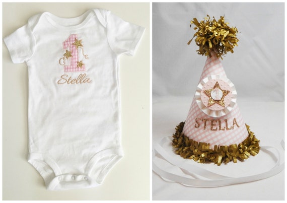 Little Star 1st Birthday Toddler Baby Girl Bodysuit Shirt And Personalized Party Hat Set, Smash Cake Photo Props Il_570xn