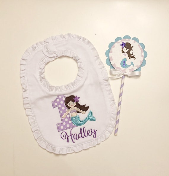 Mermaid Bib and Cake Topper Set, 1st First Birthday Baby Toddler Girl, Smash Cake Photo Props Il_570xn