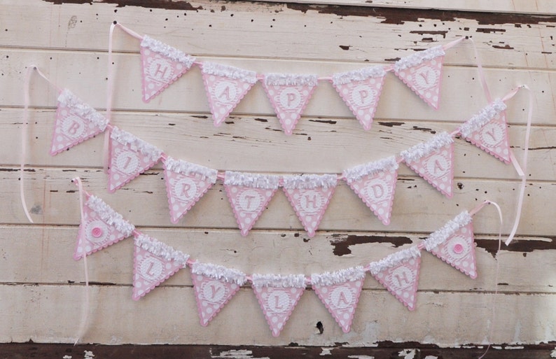 Girl 1st Birthday Cute as a Button Happy Birthday Banner with Name