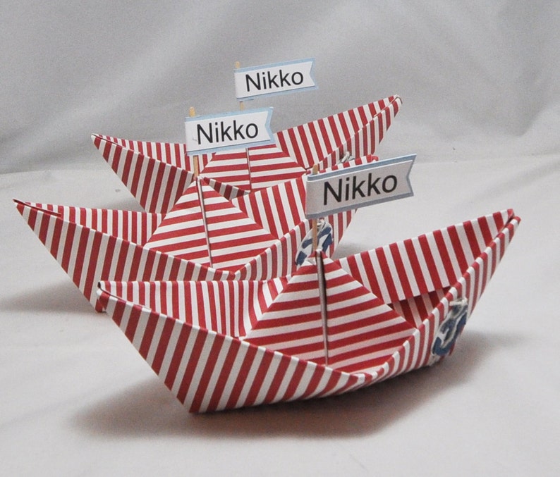 Personalized Nautical Sailboat Favors Centerpieces, Set of 6, Little Sailor Birthday Party Decor Decorations image 1