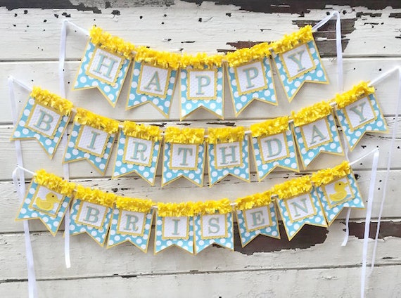 Boy Duck Happy Birthday Wall Banner with Name, 1st First Birthday Baby Toddler Rubber Ducky Party Decor Decorations Il_570xn