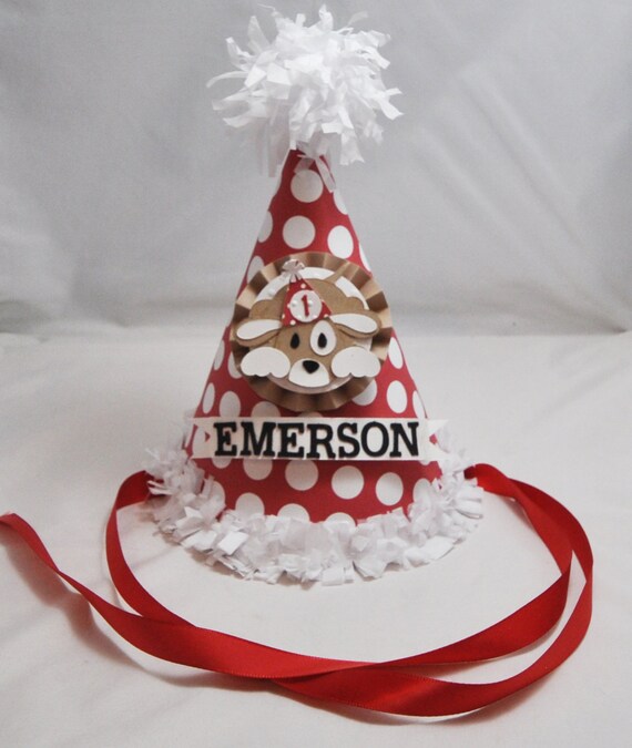 Childs Puppy Dog Birthday Party Hat Personalized, 1st First Baby Toddler Birthday, Smash Cake Photo Prop Il_570xn