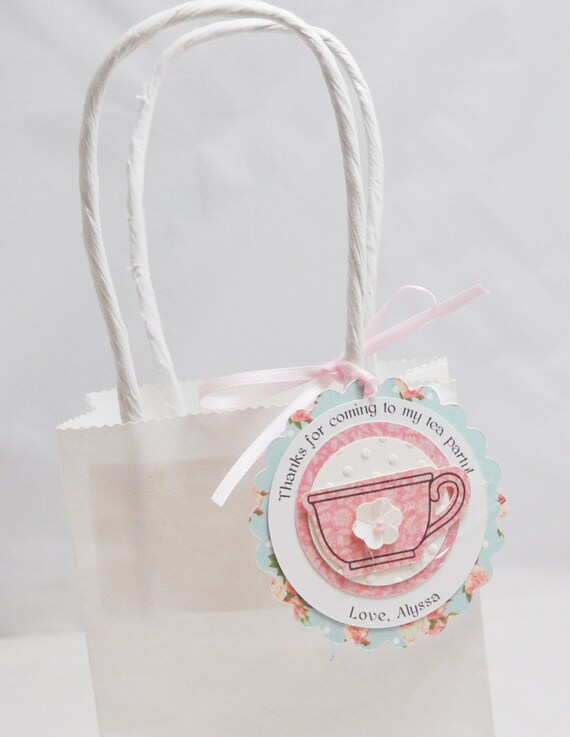 Personalized Floral Teacup Thank You Favor Bag Tags, Set of 12, Baby Toddler Girl 1st Birthday Tea Party Decor Decorations Il_570xn