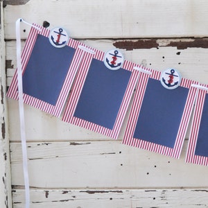 Nautical 12 Month Anchor Photo Banner, Baby Toddler Boy 1st First Birthday, Little Sailor Party Decor, Picture Memory Bunting Garland image 1