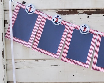 Nautical 12 Month Anchor Photo Banner, Baby Toddler Boy 1st First Birthday, Little Sailor Party Decor, Picture Memory Bunting Garland