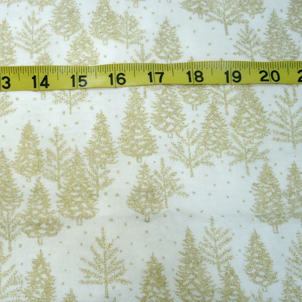 Gold Pine Trees Quilting Fabric, Gold Glitter Cotton Fabric, Quilts, Clothing, Holiday Fabric, Quilting, Christmas Tree Print, Quilting