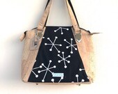 Natural Cork Shoulder Bag Handbag Large Beige Handbag Elegant Ecofriendly Lightweight Black Canvas Fabric