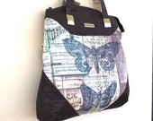 Brown Shoulder Bag, Large Bag, Handbag, Purse, Fabric Bag, Blue Handbag, Fabric and Cork