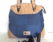 Blue Shoulder Bag, Cork Purse, Blue Handbag, Blue Purse, Blue Fabric Bag, Blue Handbag, Fabric and Cork Bag, Cork Shoulder Bag, Handmade